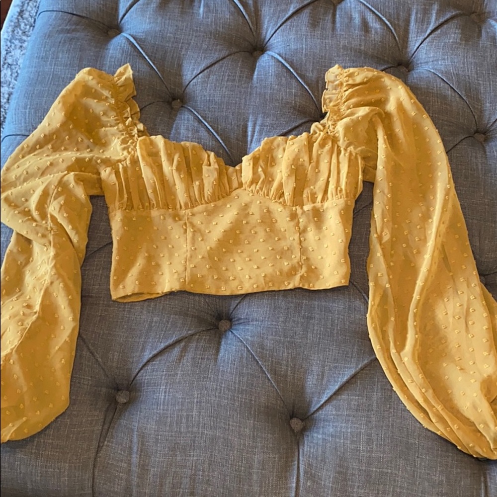 Mustard yellow puff sleeve corset style shirt